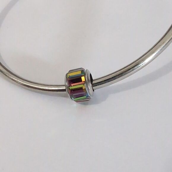 Silver Iridescent Crystal Spacer Charm for Pandora Style Bracelet - Picture 2 of 3
